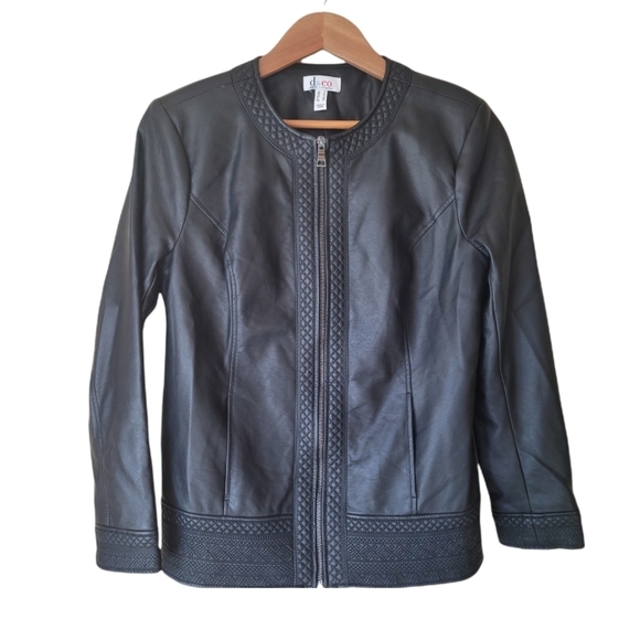 Denim & Company faux leather Embroidered front‎ zip lined jacket - Picture 16 of 16